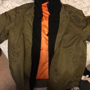 Faux double-lined bomber jacket with hoodie